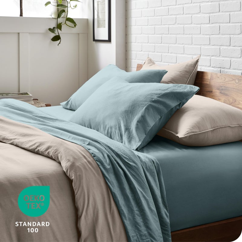 Bare Home Full Sheet Set - Luxury 1800 Ultra-Soft Stonewashed Microfiber - Double Brushed - Deep Pockets - Easy Fit - Breathable Bedding - Sheet Sets & Pillowcases (Full, Sea Spray) - Image 5